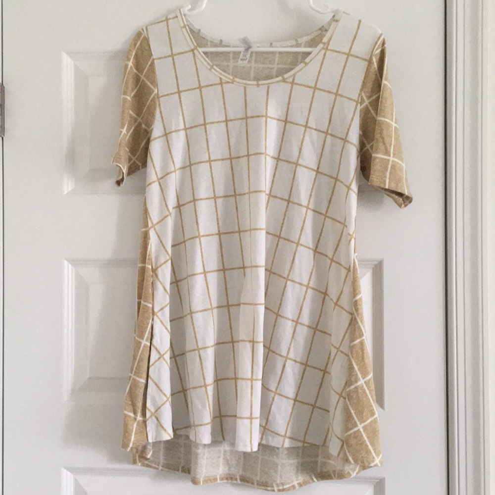 LuLaRoe Gold and White Striped Perfect T